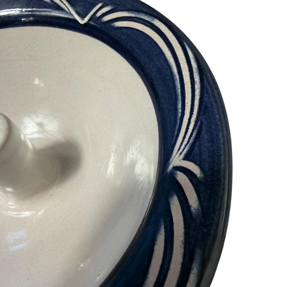 Vtg Apple Baker Co. Pottery Ring Mold Baker Blue & Cream Stoneware‎ Artisan
